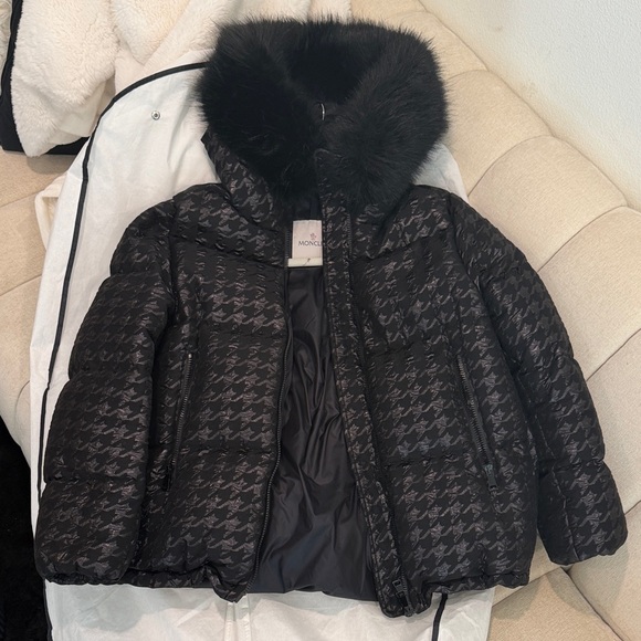 Moncler Jackets & Blazers - Moncler Black Patterned Jacket with Fur Trim